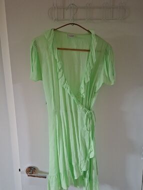NWT Sunday Best "New Ruffle Wrap" Mini Dress in Fresh Mint Green (Size L)